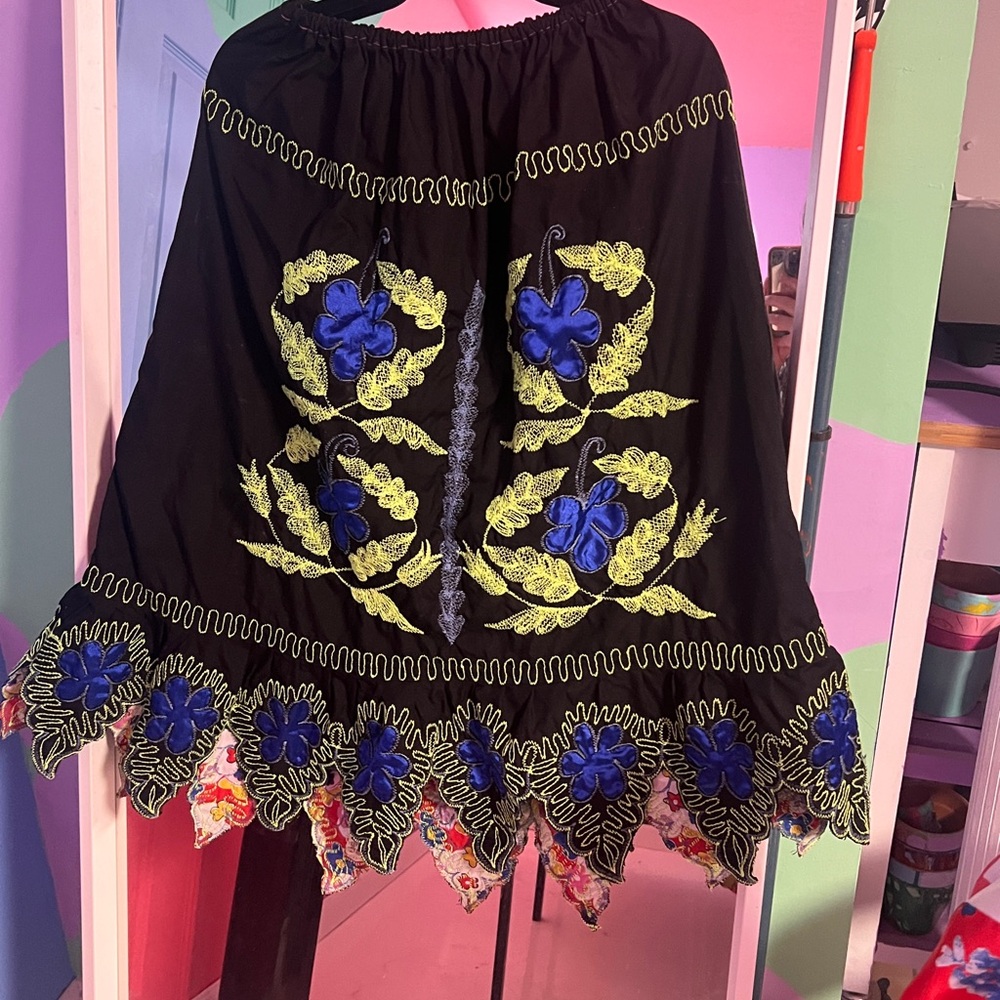 Floral Embroidered Black Skirt